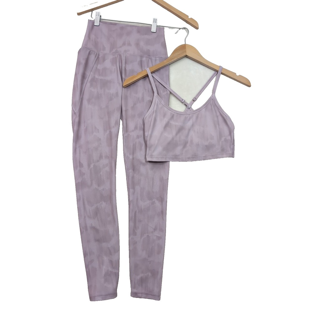 Mono B Leggings Sports Bra‎ Matching Set Womens S Purple Activewear Gym Workout
